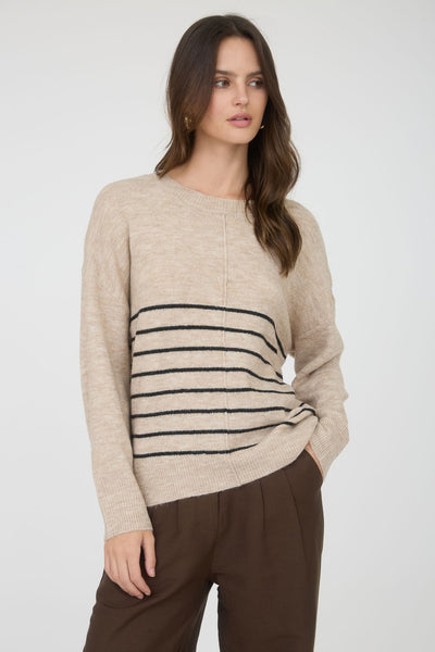 take my time striped lightweight sweater | khaki