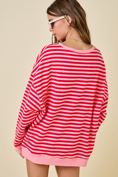 decked in delight oversized striped knit top | pink + red