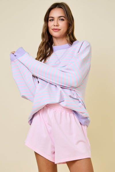 cozy feels striped mock neck | pink + blue