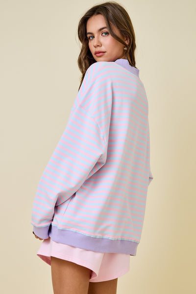 cozy feels striped mock neck | pink + blue