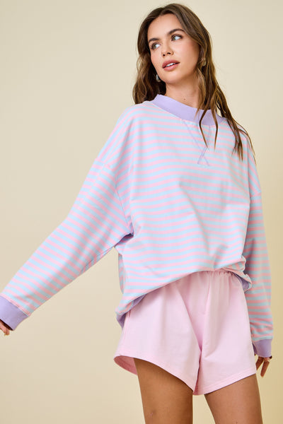 cozy feels striped mock neck | pink + blue