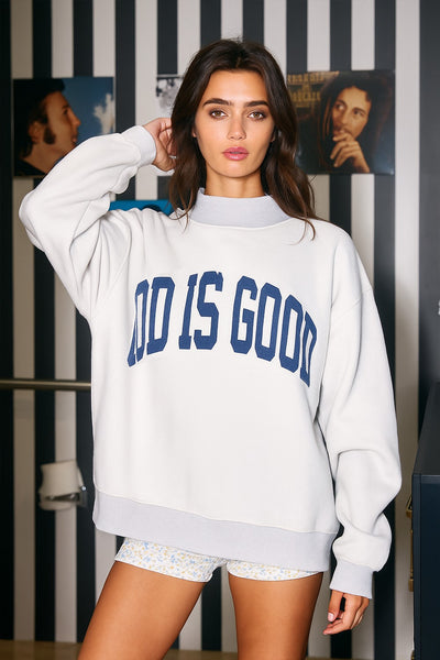 Jesus & God is Good reversible mock neck sweatshirt | ash grey