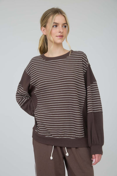 it's a need contrast stripe knit top | brown