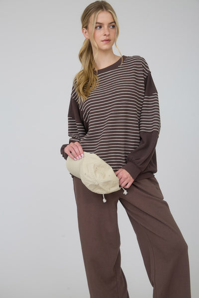 it's a need contrast stripe knit top | brown