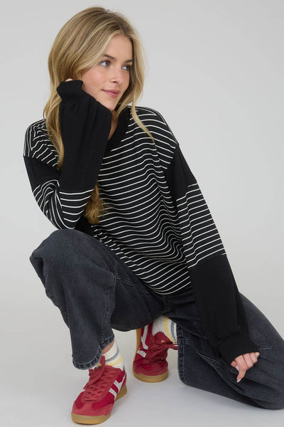 it's a need contrast stripe knit top | black