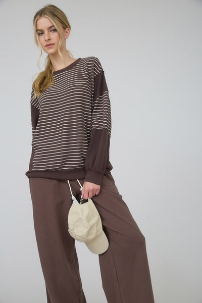 it's a need contrast stripe knit top | brown