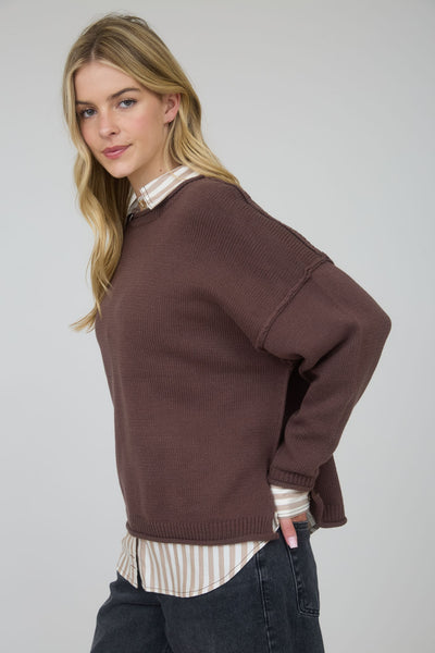 key element raw edge sweater | brown