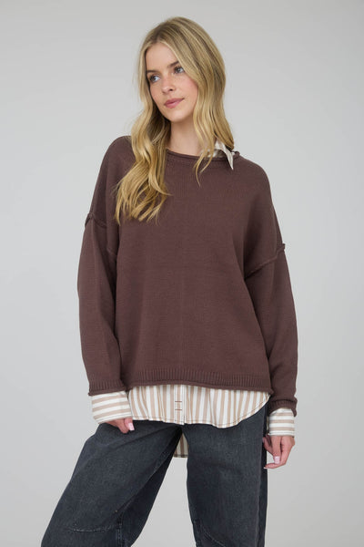 key element raw edge sweater | brown