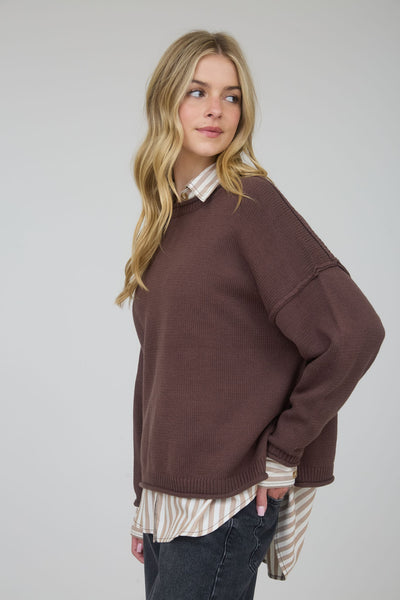 key element raw edge sweater | brown