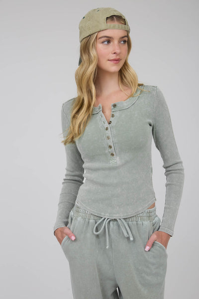 all the best washed ribbed knit top | olive