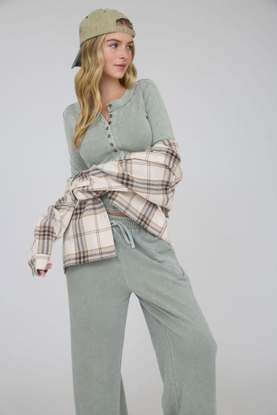 all the best washed ribbed knit top | olive