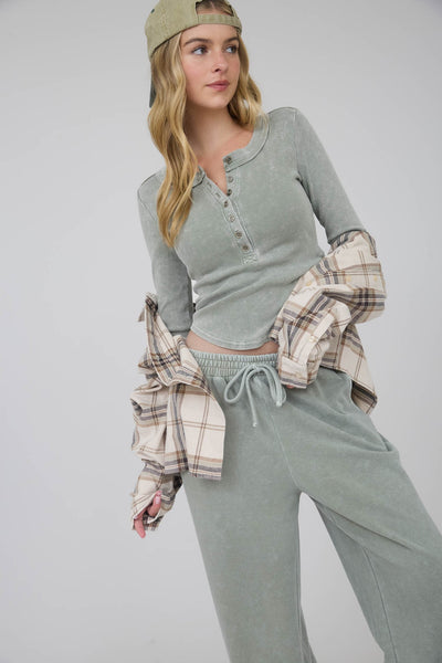 all the best washed ribbed knit top | olive