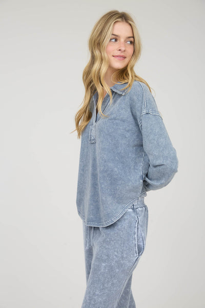 everything good washed polo knit top | indigo blue