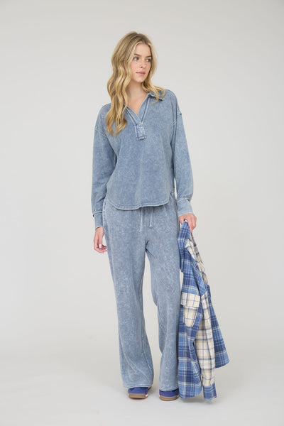 everything good washed polo knit top | indigo blue