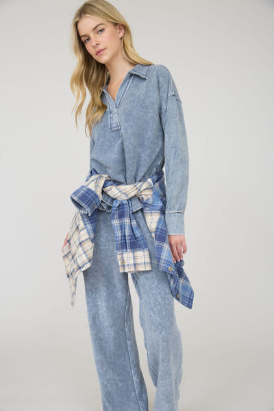 everything good washed polo knit top | indigo blue