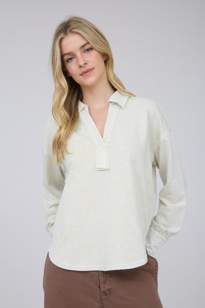 everything good washed polo knit top | oatmeal