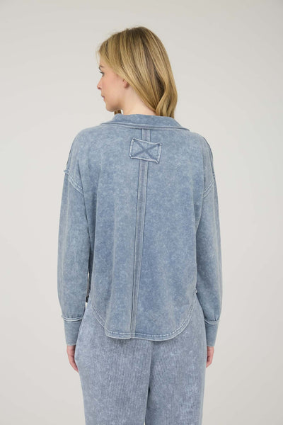 everything good washed polo knit top | indigo blue