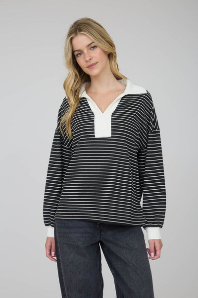 uptown ease contrast stripe knit top | black