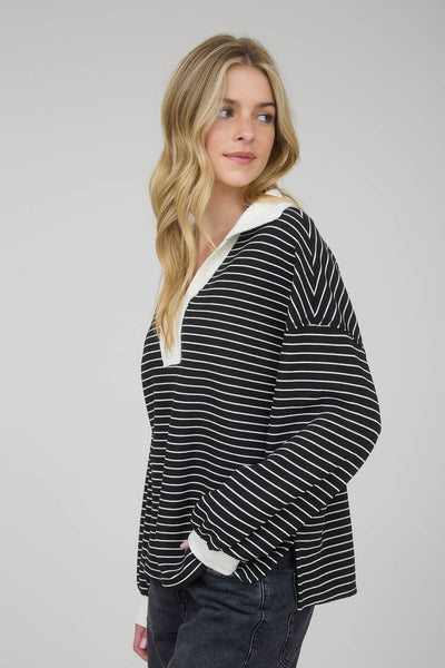 uptown ease contrast stripe knit top | black