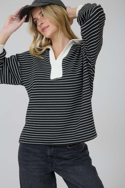 uptown ease contrast stripe knit top | black