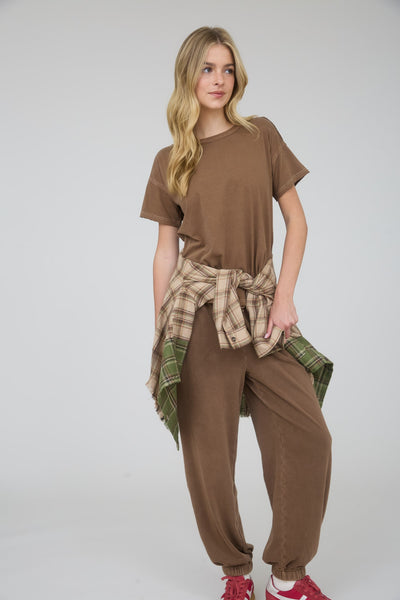 truth be told washed drawstring joggers | brown