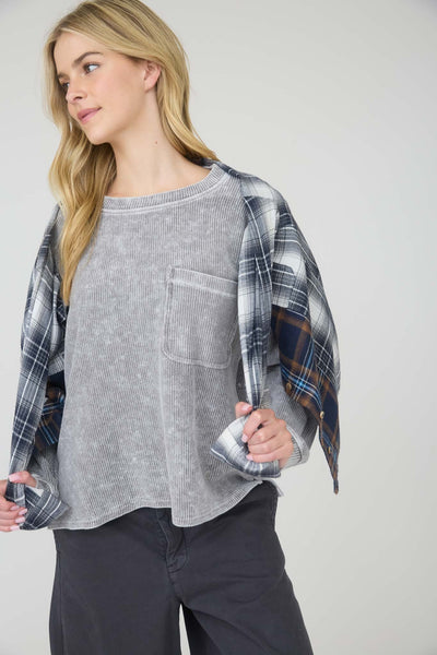 never too late washed ribbed knit top | charcoal