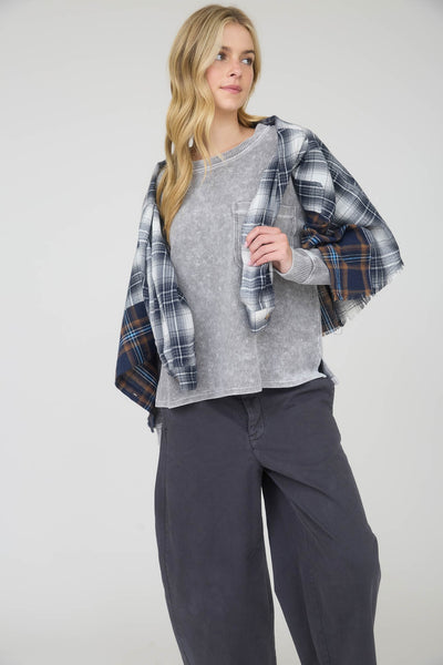 never too late washed ribbed knit top | charcoal
