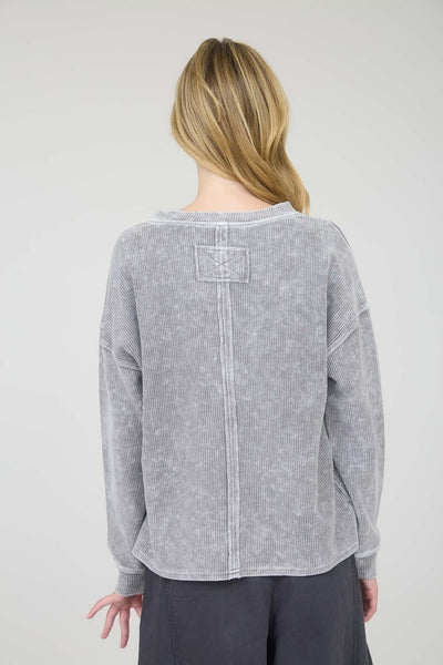 never too late washed ribbed knit top | charcoal