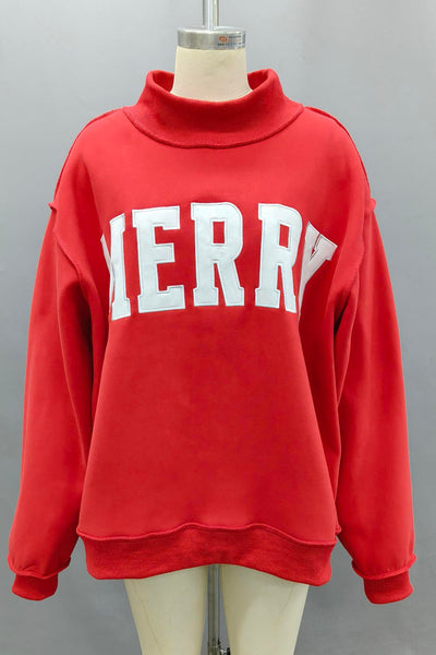 merry embroidered mockneck sweatshirt | red