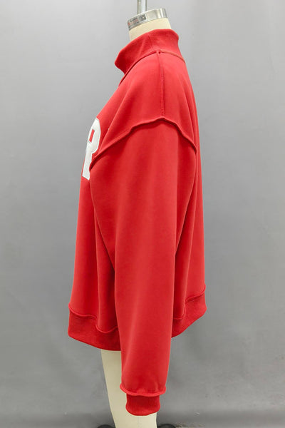 merry embroidered mockneck sweatshirt | red