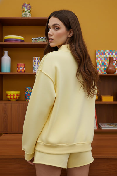 'mother' embroidered mockneck sweater | butter yellow