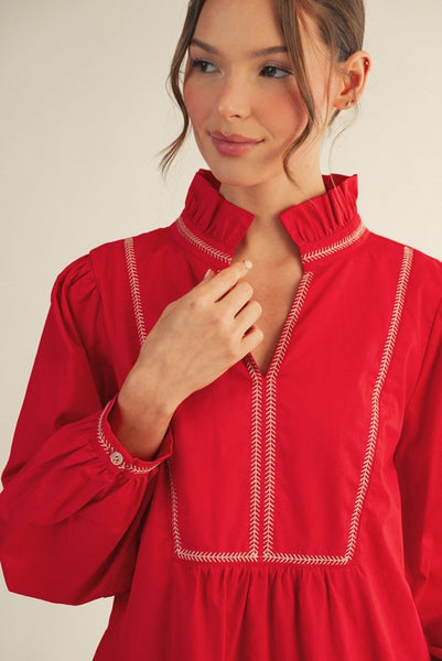 great days ruffled drop waist dress | red