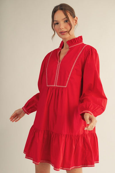 great days ruffled drop waist dress | red