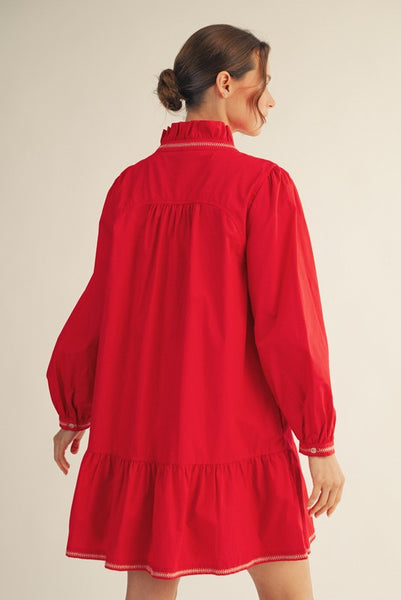 great days ruffled drop waist dress | red