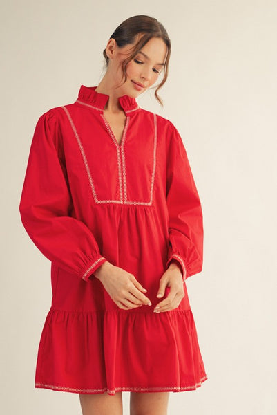 great days ruffled drop waist dress | red