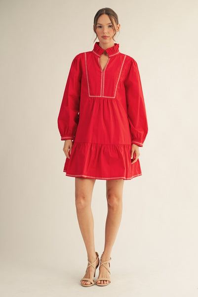 great days ruffled drop waist dress | red