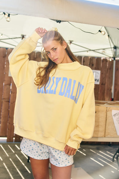 dilly dally mock neck sweatshirt | butter yellow + sky blue