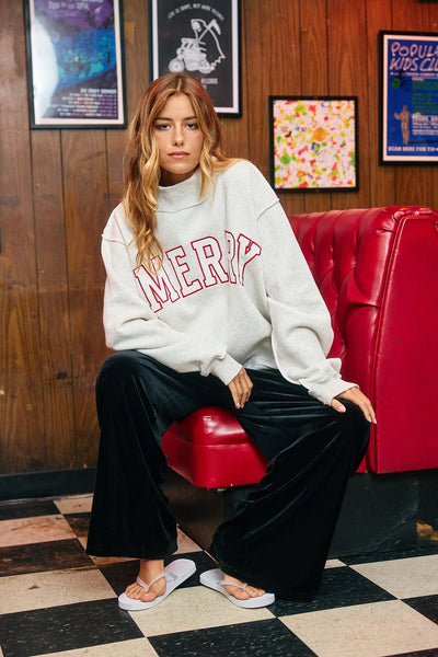 merry embroidered mockneck sweatshirt | heather grey