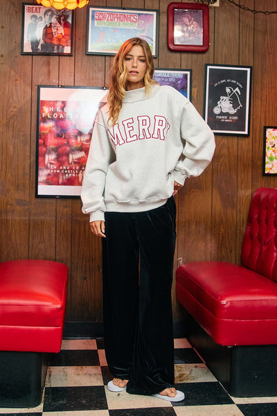 merry embroidered mockneck sweatshirt | heather grey
