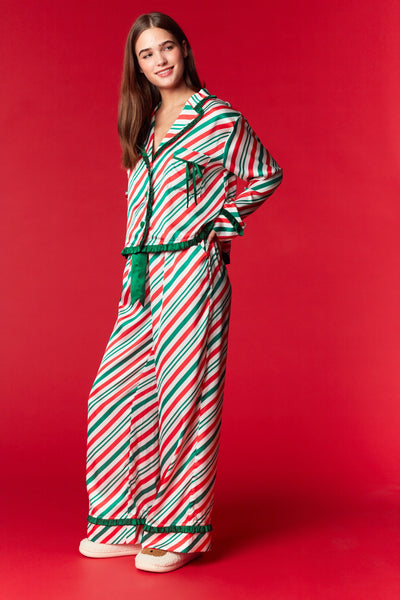 candy cane stripe pajama set | green + red