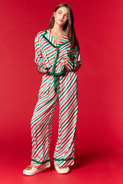 candy cane stripe pajama set | green + red