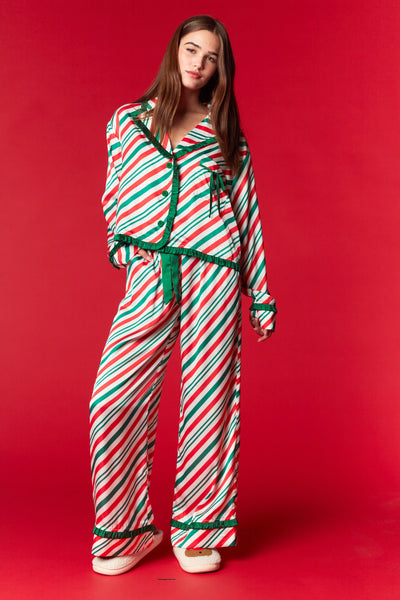 candy cane stripe pajama set | green + red