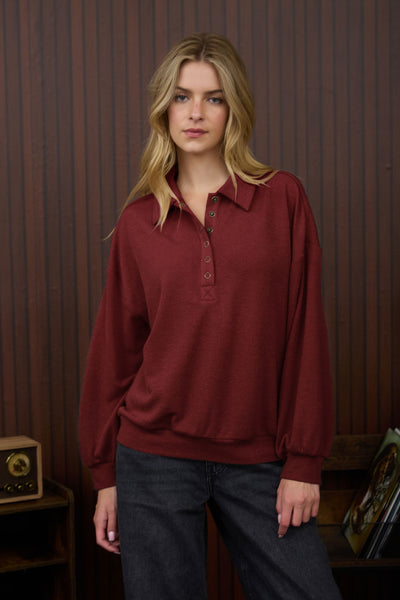 final edit snap button knit top | deep red