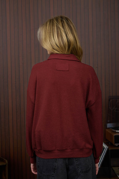 final edit snap button knit top | deep red