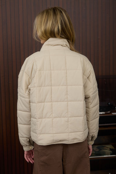 twisted flame quilted zip up puffer jacket | khaki