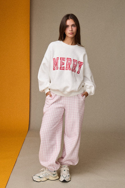 merry gingham sweatshirt | white