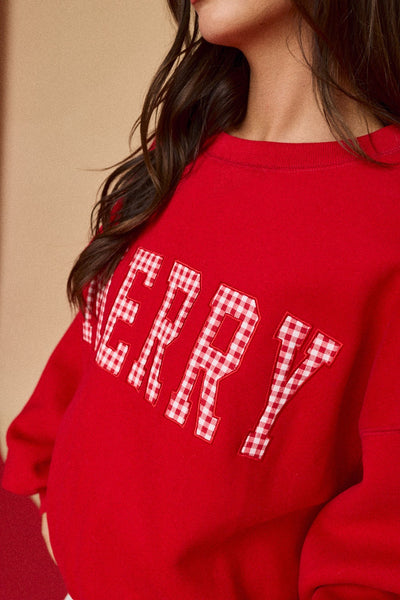 merry gingham sweatshirt | red