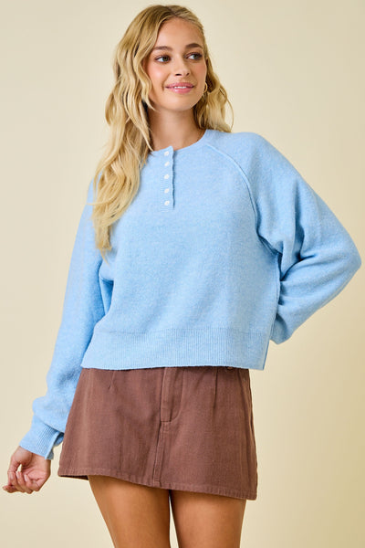 happiness follows knit henley sweater | blue