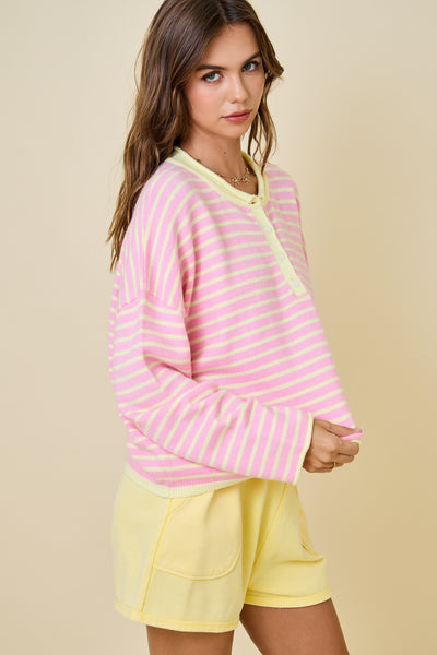 a certain something striped knit henley | pink lemonade