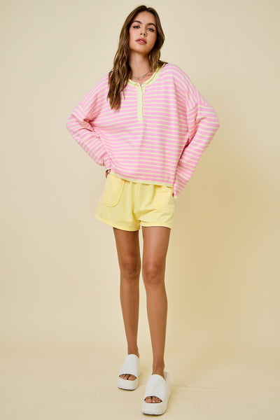 a certain something striped knit henley | pink lemonade